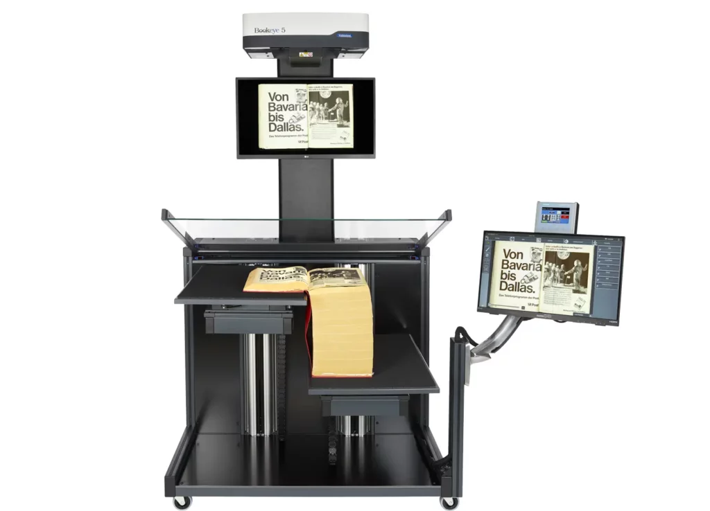Un scanner A1+ de livre très facile d'utilisation doté d'une résolution haute définition. Le modèle adapté à une utilisation régulière et intensive. Livres et documents. Positionnement des documents à plat avec vitre plate pour une plus grande surface de numérisation. Plateaux compensateur pour préservation optimal des ouvrages fragiles ou épais jusqu'à 25 cm.